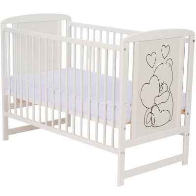 Qmini- Patut din lemn Timmi Heart 120x60 cm, Din lemn de pin, MDF, Somiera reglabila, Alb BYNQMTIMH01AL