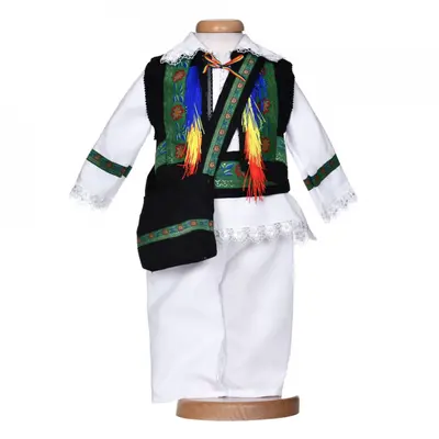 Costum botez traditional baietel, 5 piese, alb - verde, Denikos&reg; 1014 NIK5549