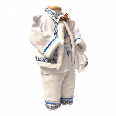 Costum popular botez baietel, broderie Bleu, Denikos® 675 NIK4921