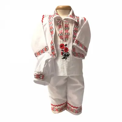 Costum traditional botez baietel, Rosu, Denikos&reg; 673 NIK4919
