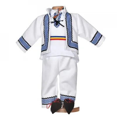 Costum traditional pentru baietel, 5 piese, broderie albastra, Denikos&reg; 1018 NIK5553