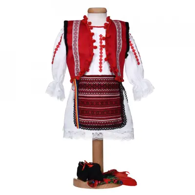 Hainuta populara botez pentru fetite, 5 piese, broderie rosie, Denikos&reg; 1023 NIK5558