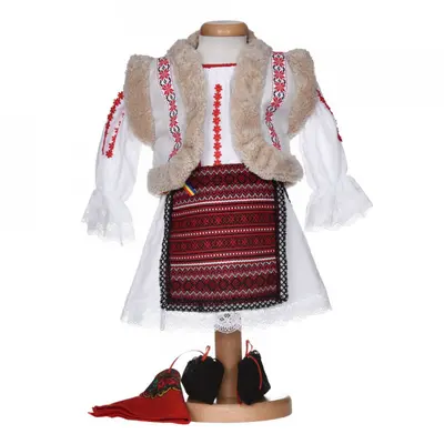 Rochita traditionala botez pentru fetite, 5 piese, broderie rosie, Denikos&reg; 1021 NIK5556