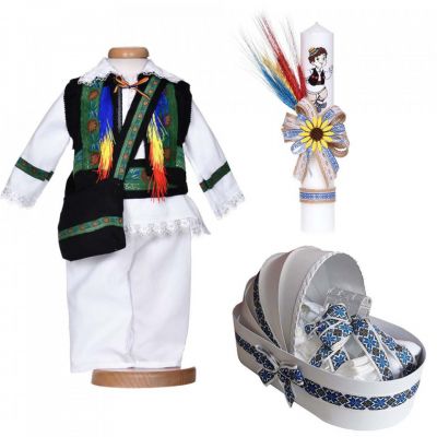 Set botez national cu trusou botez landou pentru baieti cu lumanare si costum traditional Denikos® C9266 NIK5516
