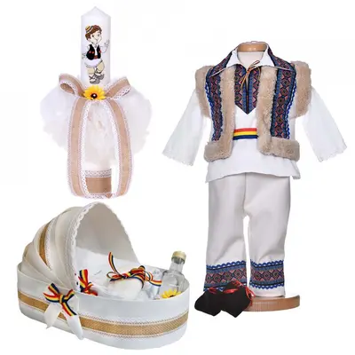 Set  trusou botez landou Baiat cu lumanare si costum national Denikos&reg; 1046 NIK5506