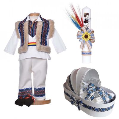 Set botez popular si trusou botez landou cu lumanare si costum traditional Baieti Denikos® C9268 NIK5518