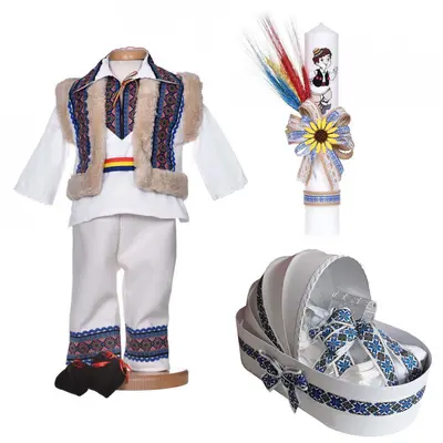Set botez popular si trusou botez landou cu lumanare si costum traditional Baieti Denikos&reg; C9268 NIK5518
