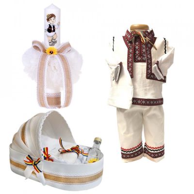 Set popular trusou botez landou cu lumanare si costum national pentru Baieti Denikos® 966 NIK5395