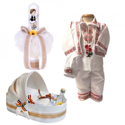 Set botez popular baieti trusou botez landou si lumanare si costum traditional Denikos® 965 NIK5394