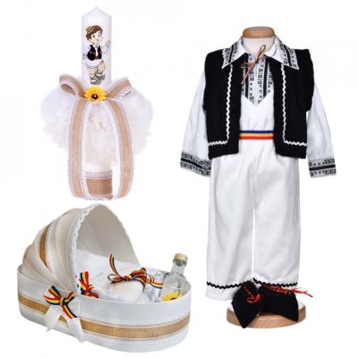 Set traditional trusou botez landou Baieti cu lumanare si costum national Denikos® 1041 NIK5538