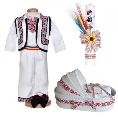 Set botez traditional trusou botez landou cu lumanare si costum popular Baieti Denikos® C9293 NIK5543