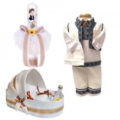 Set botez traditional trusou botez landou cu lumanare si costum national baiat Denikos® 962 NIK5391