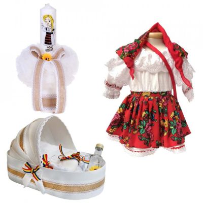 Set botez traditional fetita trusou botez landou cu lumanare si costum national Denikos® 971 NIK5400
