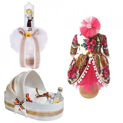 Set botez traditional fete trusou botez landou si lumanare botez si costum popular fata Denikos&reg; 973 NIK5402