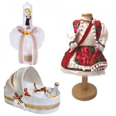 Set traditional lumanare botez cu trusou botez landou si costum traditional pentru Fetita Denikos® 982 NIK5411