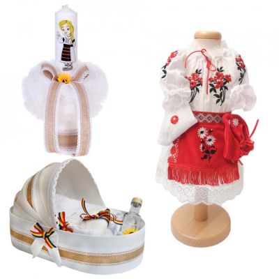 Set botez traditional Denikos® 984 trusou botez landou cu lumanare si costum traditional Fetita - NIK5413
