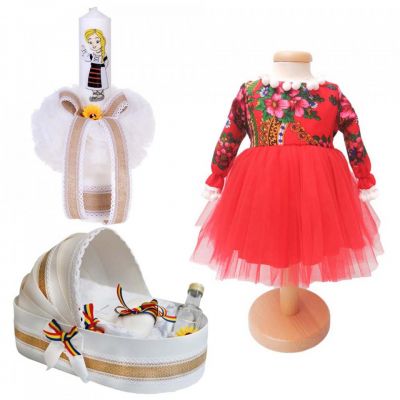 Set hainute botez traditional fetita cu trusou botez landou si lumanare Denikos® 989 NIK5418