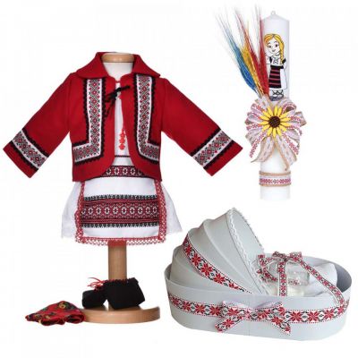 Set costum popular fetite cu trusou botez landou si lumanare, decor traditional Denikos® C9277 NIK5527