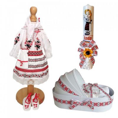 Set costumas rochita populara Fata cu trusou si lumanare personalizata in decor traditional Denikos® C9014 NIK5452