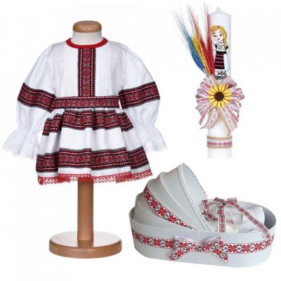 Set rochita traditionala fata trusou botez landou si lumanare cu decor national Denikos® C9285 NIK5535