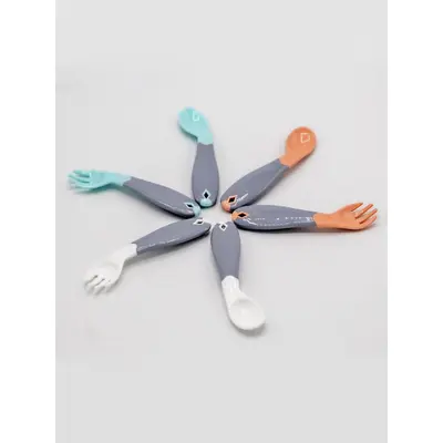 Set lingurita si furculita cu maner gri BabyJem (Culoare: Bleu) JEMbj_7033