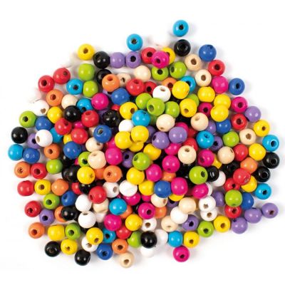 Set 200 margele din lemn colorate rotunde, 10 mm diametru - okepb2471942