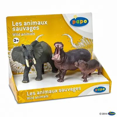 PAPO SET ANIMALE SALBATICE ELEFANT, HIPOPOTAM SI HIPOPOTAM PUI VIVPapo80001