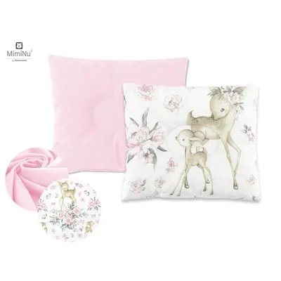 MimiNu - Perna bebelusi profilata, cu doua fete, 23x26 cm, Velvet Sweet Deer/Pink BYN6426972009874
