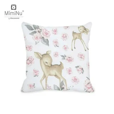 MimiNu - Perna clasica de dormit, Cu husa detasabila cu fermoar, Din bumbac, 40x40 cm, Sweet Deer Pink BYN6426972009867