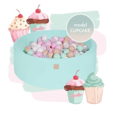Piscina Uscata Cu 250 De Bile (alb, Mint, Bej, Roz Pastel, Transparent) Meowbaby  , Cupcake, 90x30 Cm, Mint Pjbb1006