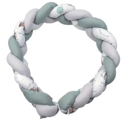 Aparatoare Laterala Pat Bumper Impletit, Inchidere Velcro, Bumbac Caprioara Mica, 180x21 Cm Pjb83156