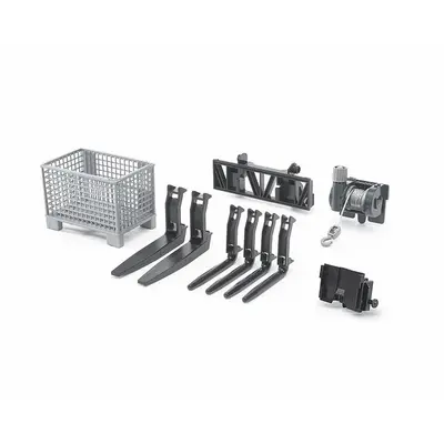 Bruder - Accesorii - Cutie Tip Palet, Troliu Si Furci Pentru Incarcator ARTBR02318