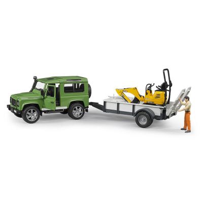 Bruder - Masina De Teren Land Rover Defender Cu Remorca Si Micro Excavator Jcb Cu Muncitor ARTBR02593