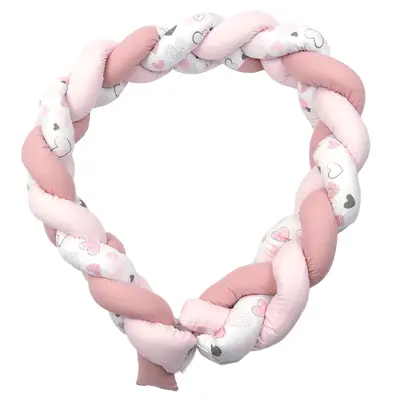 Aparatoare Laterala Pat Bumper Impletit, Inchidere Velcro, Bumbac Inimioare Roz, 180x21 Cm Pjb83256