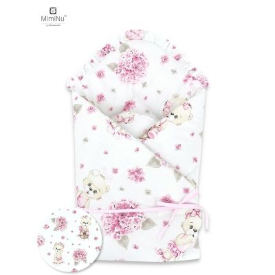 MimiNu - Paturica de infasat multifunctionala standard cu volan, 75x75 cm, Din bumbac, Design, Pink Balerina BYN6426972011587