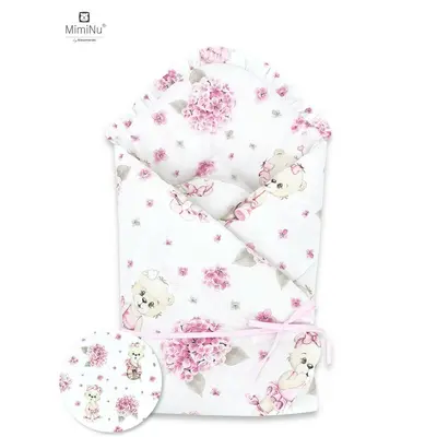 MimiNu - Paturica de infasat multifunctionala standard cu volan, 75x75 cm, Din bumbac, Design, Pink Balerina BYN6426972011587