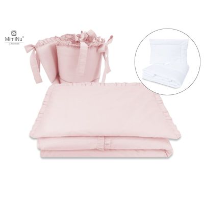 MimiNu - Set lenjerie patut 5 piese, Cu volanase, Cu pilota si perna, Din bumbac, Pentru patut 120x60 cm, Colectia Royal, Powder Pink BYN6426972010788