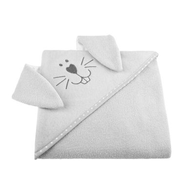 Qmini - Prosop cu gluga cu urechi, Din bumbac, 80x80 cm, Gray Rabbit BYNBOC0121