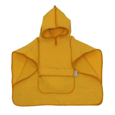 Prosop Din Bumbac Muselina Cu Gluga Si Buzunar Pentru Bebelusi Si Copii, Poncho, Galben, 60x65 Cm Pjb83891