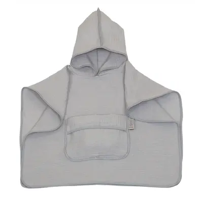 Prosop Din Bumbac Muselina Cu Gluga Si Buzunar Pentru Bebelusi Si Copii, Poncho, Gri, 60x65 Cm Pjb83892