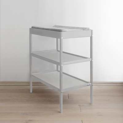 Masa Infasat Pentru Bebelusi, Lemn Masiv, Gri 76 X 44 X 86 Cm, Cu 2 Rafturi De Depozitare Inalte,inclus Saltea Din Spuma, Husa Detasabila Bumbac, Woodies, 40 X 70 Cm Pjbclassic_changer_grey+311180