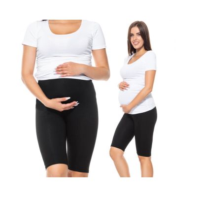 Qmini - Colanti scurti pentru gravide, Cu talie speciala, Din bumbac, Masura S, Black BYNQM_LEGGINS_SHORT_S_N