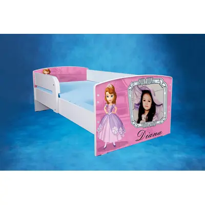 Pat Pe Pal Roz Cu Printesa Sofia Personalizat Cu Foto Si Nume Copil Pentru Saltea 200x160x26 Cm, Fara Sertar Ptv277020016026