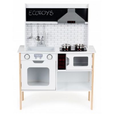 Bucatarie din lemn cu sunete, accesorii si led-uri ecotoys plk537 edeediplk537