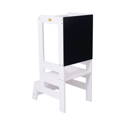 Inaltator Learning Tower Ajustabil Cu Tabla De Scris, Ajutor De Bucatarie Meowbaby  , Lemn Alb Pjbkh02002wie
