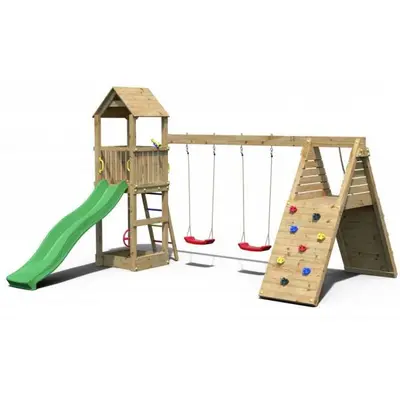 Loc de joaca din lemn fungoo fleppi cu 2 leagane si catarator 04630pk - okefu04630pk