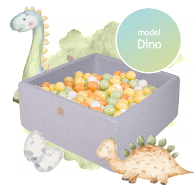 Piscina Uscata Cu 300 De Bile (alb, Portocaliu, Verde Deschis Si Galben Pastel) Meowbaby  , Dino, 90x90x40 Cm, Gri Pjbzkdino01