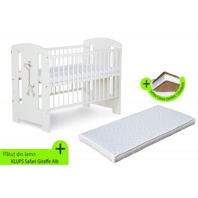 Patut KLUPS Safari Giraffe Alb + Saltea 10 Confort II 00009555