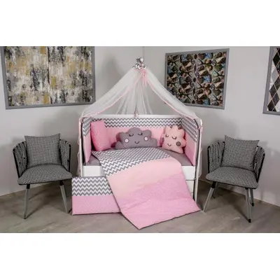Lenjerie MyKids 10 piese Cloud gri-roz fara baldachin 120x60 cm 00081638