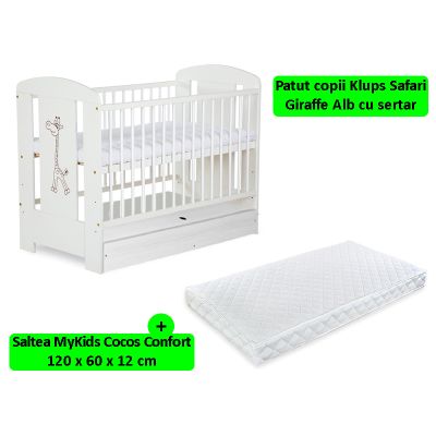 Patut Cu Sertar Klups Safari Giraffe Alb + Saltea 12 MyKids 00009574